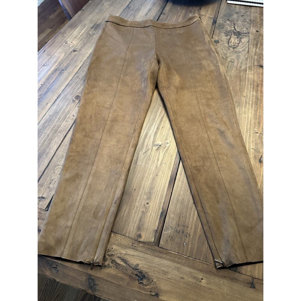 Zara Women’s Vegan Faux Suede Straight Leg Pants Size XL Ankle Zip Slacks